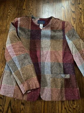Willow Ridge Plaid Tweed Blazer in Burgundy, Brown, Gray